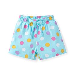 Babyhug Cotton Knit Frill Sleeves Shorts Night Suit with Giraffe & Polka Dots Print - Light Blue