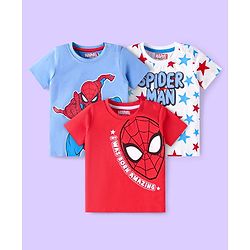Babyhug Marvel Single Jersey Knit Half Sleeves T-Shirts with Spiderman Graphics Pack of 3 - Red White & Blue