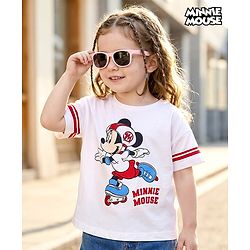 Babyhug Disney Single Jersey Half Drop Shoulder Sleeves T-Shirt with Minnie Mouse Print - White