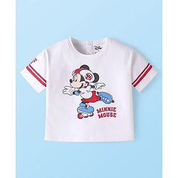 Babyhug Disney Single Jersey Half Drop Shoulder Sleeves T-Shirt with Minnie Mouse Print - White