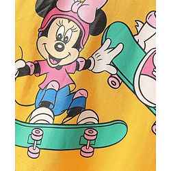 Babyhug Disney Single Jersey Knit Half Sleeves Frock With Minnie & Daisy Graphic - Yellow