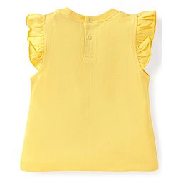 Babyhug Cotton Knit Frill Sleeves Shorts Night Suit with Star & Unicorn Print - Yellow & Navy Blue