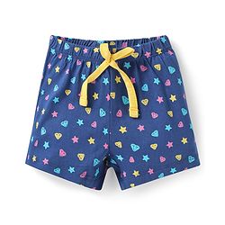 Babyhug Cotton Knit Frill Sleeves Shorts Night Suit with Star & Unicorn Print - Yellow & Navy Blue