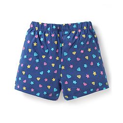 Babyhug Cotton Knit Frill Sleeves Shorts Night Suit with Star & Unicorn Print - Yellow & Navy Blue