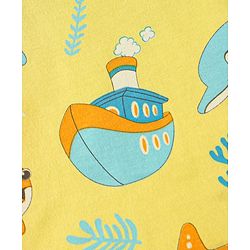 Babyhug Cotton Knit Half Sleeves Shorts Night Suit With Sea Animals Print - Yellow