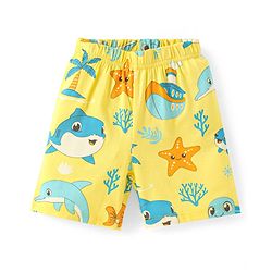 Babyhug Cotton Knit Half Sleeves Shorts Night Suit With Sea Animals Print - Yellow