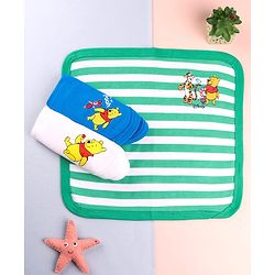 Babyhug Disney Interlock Knit Wash Cloth with Winnie the Poo Graphic L 28 X B 28 cm Pack of 3 - Green Blue & White