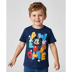 Babyhug Disney Single Jersey Knit Half Sleeves T-Shirt with Mickey Mouse Graphic - Navy Blue