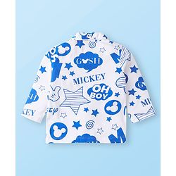 Babyhug Disney Single Jersey Knit Full Sleeves  Front Open Night Suit with Mikcey Mouse Graphic - White & Blue