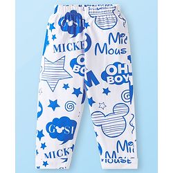 Babyhug Disney Single Jersey Knit Full Sleeves  Front Open Night Suit with Mikcey Mouse Graphic - White & Blue