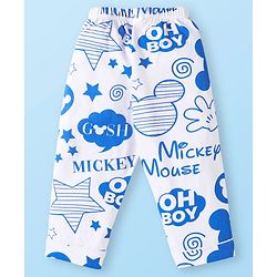 Babyhug Disney Single Jersey Knit Full Sleeves  Front Open Night Suit with Mikcey Mouse Graphic - White & Blue