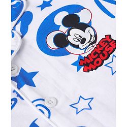 Babyhug Disney Single Jersey Knit Full Sleeves  Front Open Night Suit with Mikcey Mouse Graphic - White & Blue