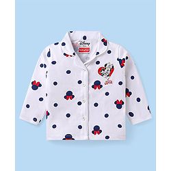 Babyhug Disney Single Jersey Knit Full Sleeves Co-ords Front Open Night Suit with Minnie Mouse Graphics - White