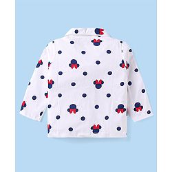 Babyhug Disney Single Jersey Knit Full Sleeves Co-ords Front Open Night Suit with Minnie Mouse Graphics - White