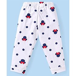 Babyhug Disney Single Jersey Knit Full Sleeves Co-ords Front Open Night Suit with Minnie Mouse Graphics - White