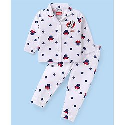Babyhug Disney Single Jersey Knit Full Sleeves Co-ords Front Open Night Suit with Minnie Mouse Graphics - White