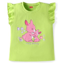 Babyhug Cotton Knit Frill Sleeves Night Suit with Bunny Print - Green