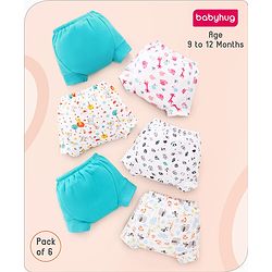 Babyhug 100% Cotton Reusable Potty Training Pull Up Padded Pants Pack of 6 Size 0 (9 - 12 months) - Multicolour