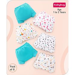 Babyhug 100% Cotton Reusable Potty Training Pull Up Padded Pants Pack of 6 Size 1 (1 - 2 years) - Multicolour
