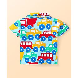 Babyhug Cotton Knit Half Sleeves Shorts Night Suit With Car Print - Light Blue