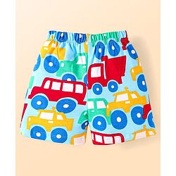 Babyhug Cotton Knit Half Sleeves Shorts Night Suit With Car Print - Light Blue