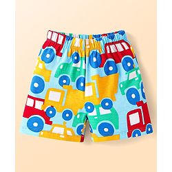 Babyhug Cotton Knit Half Sleeves Shorts Night Suit With Car Print - Light Blue