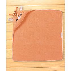 Babyhug Terry Woven Hooded Wrapper with Giraffe Applique L 76.2 x B 76.2 cm - Orange