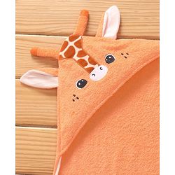 Babyhug Terry Woven Hooded Wrapper with Giraffe Applique L 76.2 x B 76.2 cm - Orange