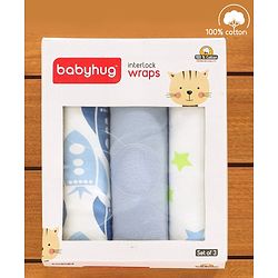 Babyhug 100% Cotton Wrapper Pack of 3 - Green & Blue
