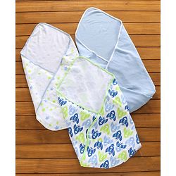 Babyhug 100% Cotton Wrapper Pack of 3 - Green & Blue