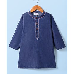 Babyhug Cotton Woven Full Sleeves Solid Color Kurta Pyjama Set - Navy Blue