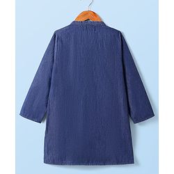 Babyhug Cotton Woven Full Sleeves Solid Color Kurta Pyjama Set - Navy Blue