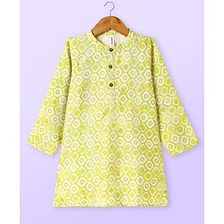 Babyhug Cotton Woven Full Sleeves Kurta & Pyjama Set With Hexagon Print- Green
