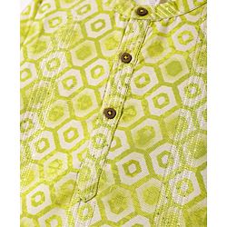 Babyhug Cotton Woven Full Sleeves Kurta & Pyjama Set With Hexagon Print- Green