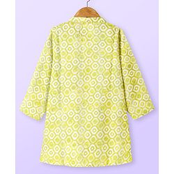 Babyhug Cotton Woven Full Sleeves Kurta & Pyjama Set With Hexagon Print- Green