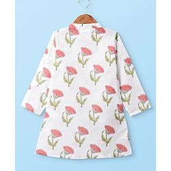 Babyhug Cotton Woven Full Sleeves Kurta Pyjama Set With Floral Print - White