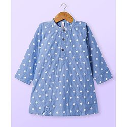 Babyhug Cotton Woven Full Sleeves Kurta & Pyjama Set With Floral Embroidery - Blue