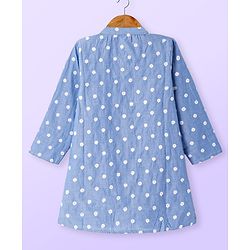 Babyhug Cotton Woven Full Sleeves Kurta & Pyjama Set With Floral Embroidery - Blue