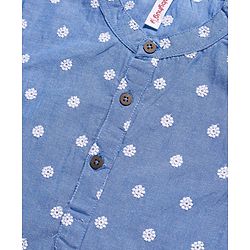 Babyhug Cotton Woven Full Sleeves Kurta & Pyjama Set With Floral Embroidery - Blue