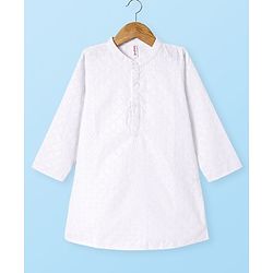 Babyhug Cotton Woven Full Sleeves Kurta & Pyjama Set With Floral Embroidery - White
