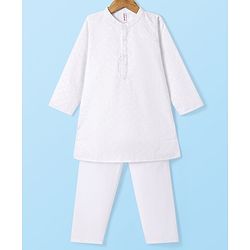 Babyhug Cotton Woven Full Sleeves Kurta & Pyjama Set With Floral Embroidery - White