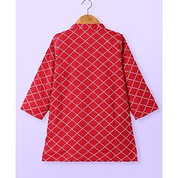 Babyhug Cotton Woven Full Sleeves Kurta & Pyjama Set With Square Embroidery - Red