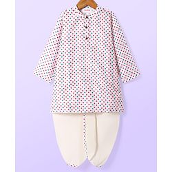 Babyhug Cambric Full Sleeves Kurta Dhoti Set With Square Print - White