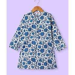 Babyhug Cotton Woven Full Sleeves Kurta Dhoti Set With Floral Print - White