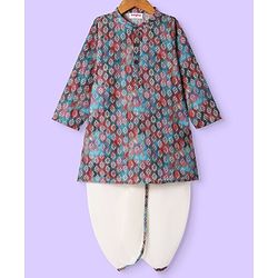 Babyhug Cotton Woven Full Sleeves Printed Kurta Dhoti Set - Mint Green
