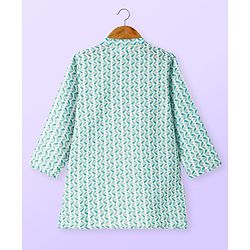 Babyhug Cambric Full Sleeves Kurta Dhoti Set With Leaf Print - Green