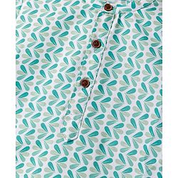 Babyhug Cambric Full Sleeves Kurta Dhoti Set With Leaf Print - Green