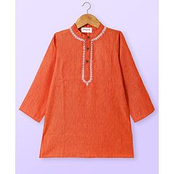 Babyhug Cotton Woven Full Sleeves Kurta Dhoti Set With Embroidery - Orange