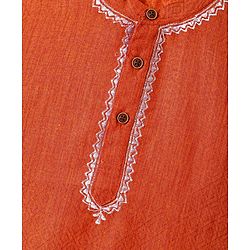 Babyhug Cotton Woven Full Sleeves Kurta Dhoti Set With Embroidery - Orange