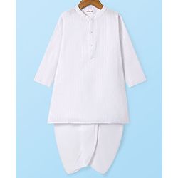 Babyhug Cotton Woven Full Sleeves Textured Kurta Dhoti Set - White